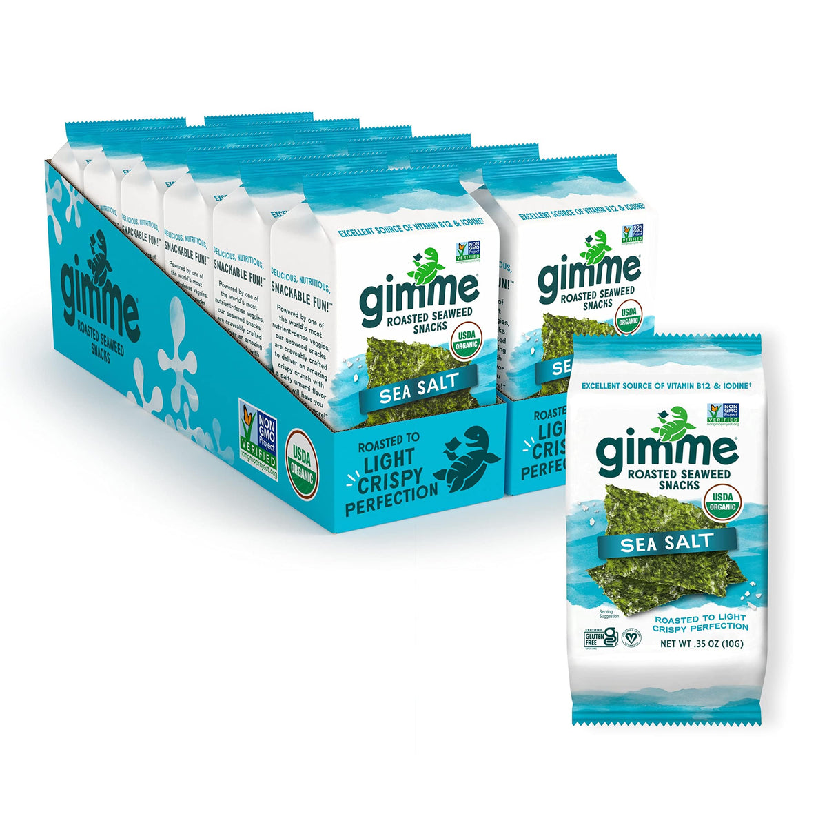 GimMe Organic Seaweed Snacks – Sea Salt Roasted Seaweed, 12-Pack, Keto, Vegan, Gluten-Free, Omega-3 & Iodine