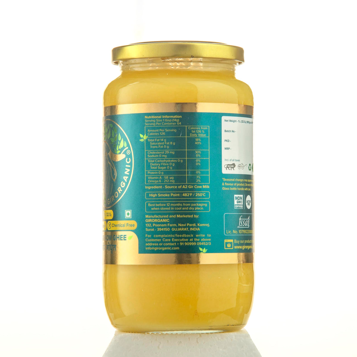 GirOrganic Grass Fed A2 Ghee | 32 Oz Unsalted Clarified Butter | Pasture Raised