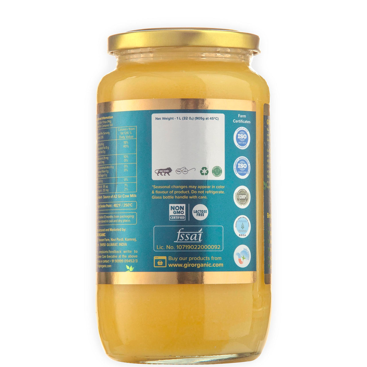 GirOrganic Grass Fed A2 Ghee | 32 Oz Unsalted Clarified Butter | Pasture Raised