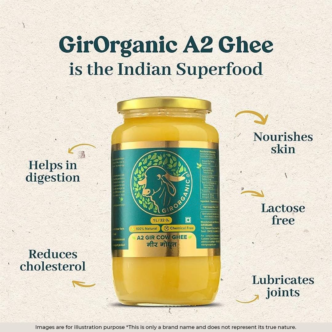 GirOrganic Grass Fed A2 Ghee | 32 Oz Unsalted Clarified Butter | Pasture Raised