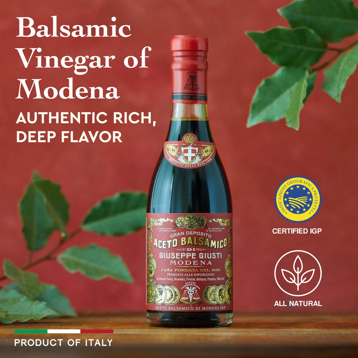 Giusti Italian Balsamic Vinegar of Modena IGP, Matured & Thick, 250ml | 3 Gold Medals