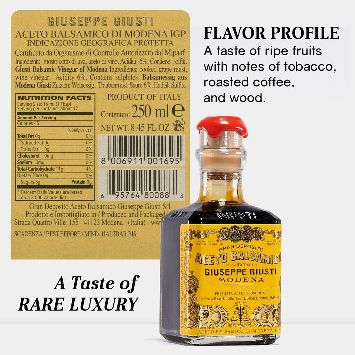Giusti Balsamic Vinegar of Modena IGP – Extra Thick & Rich, Gift Box 8.45 oz