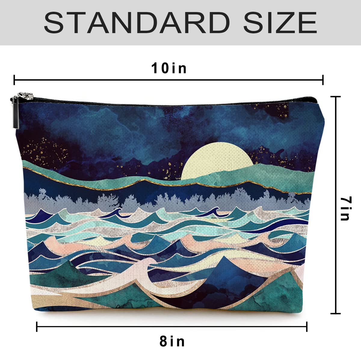 Givotin Cute Makeup Bag for Purse Canvas Waterproof Funny Cosmetic Bags for Women Zipper Travel Toiletry Pouch-Mountain Makeup Bags-Blue