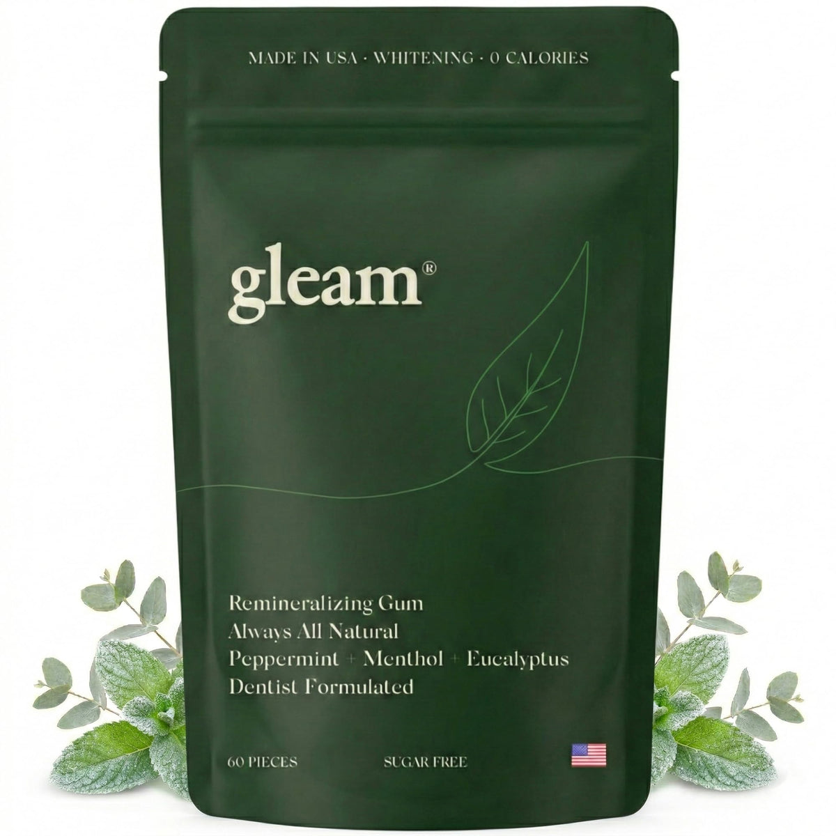 Remineralizing Gum with Nano Hydroxyapatite & Xylitol | Gleam Gum, 60 Pieces