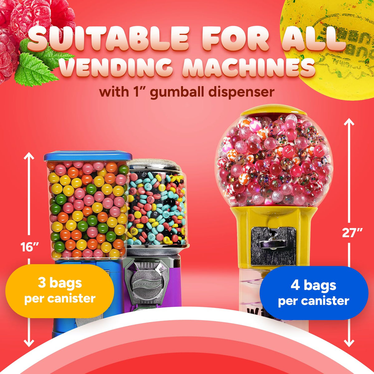 Global Gumball Berry Mix Gumballs for Gumball Machines — 1-Inch Bulk 2.4 lb (136 pcs), Gluten-Free