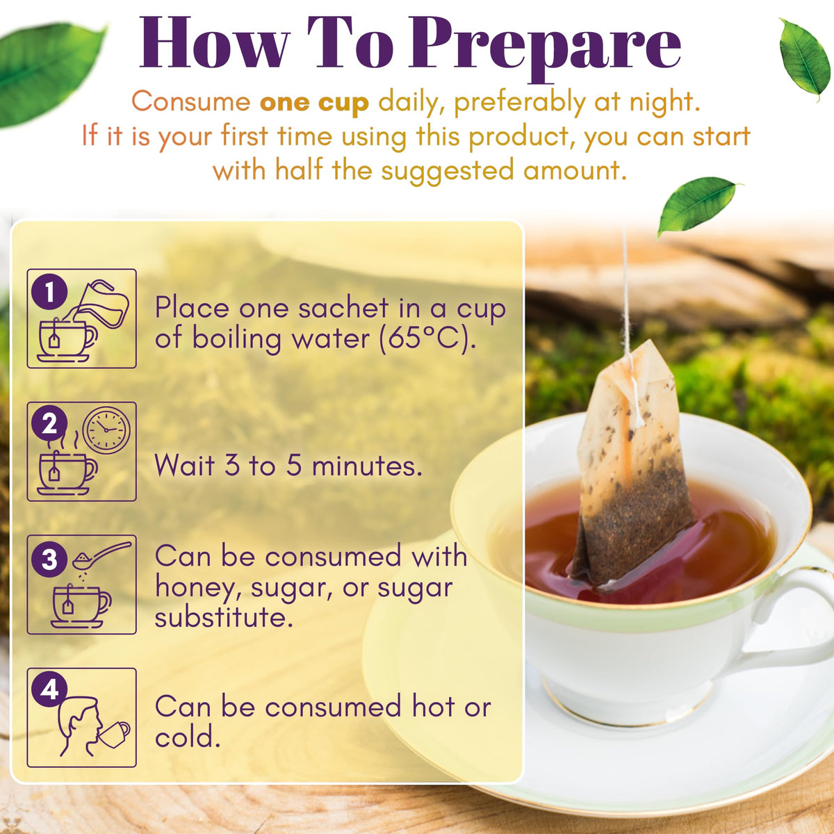 GN+Vida Tea CHUPA Panza: Ginger Pineapple Tea with Flaxseed & Cinnamon (Set of 2, 60 Bags)