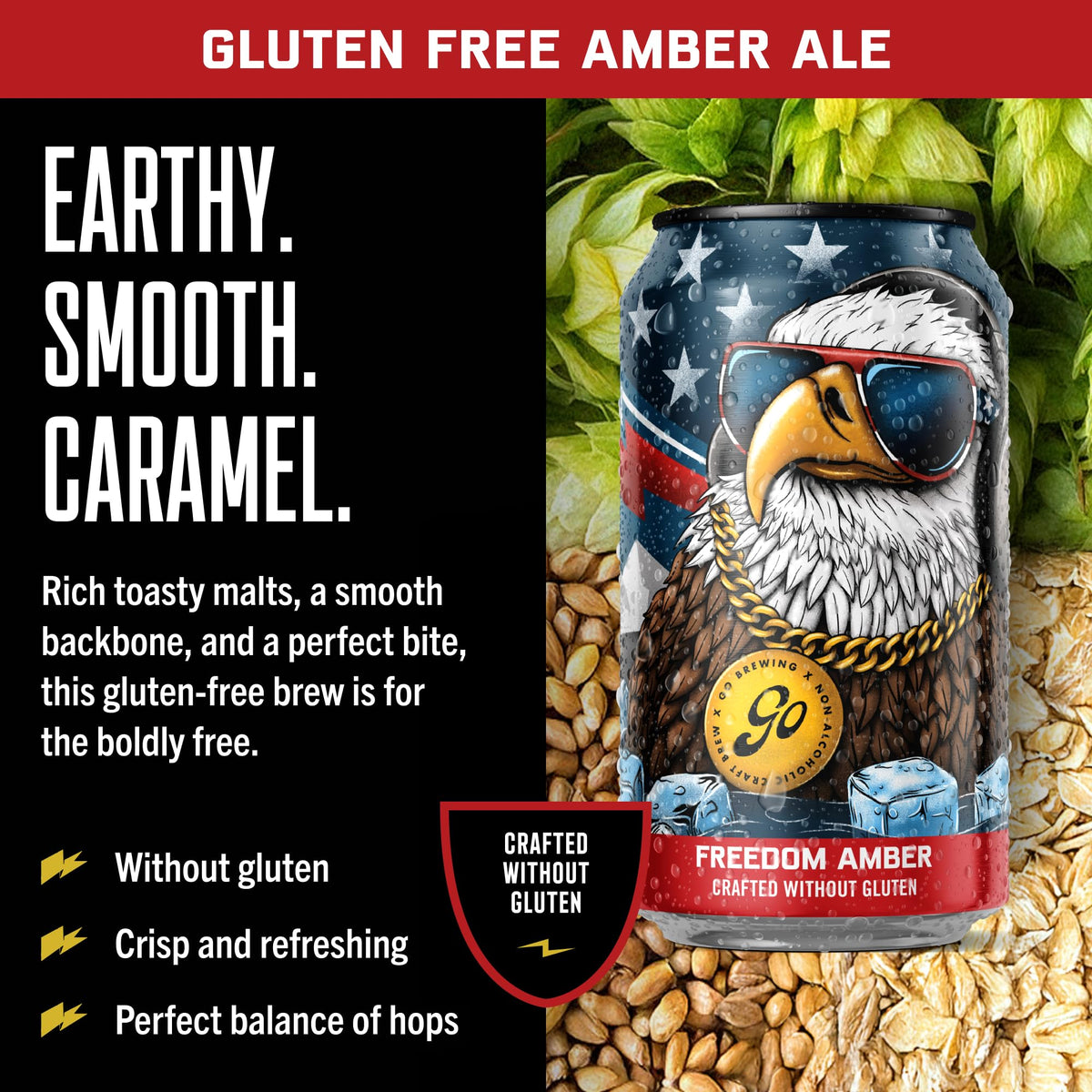 Go Brewing Freedom Non-Alcoholic Craft Beer Variety — West Coast Pale, Amber & Hazy IPA, Gluten Free, 12oz Cans