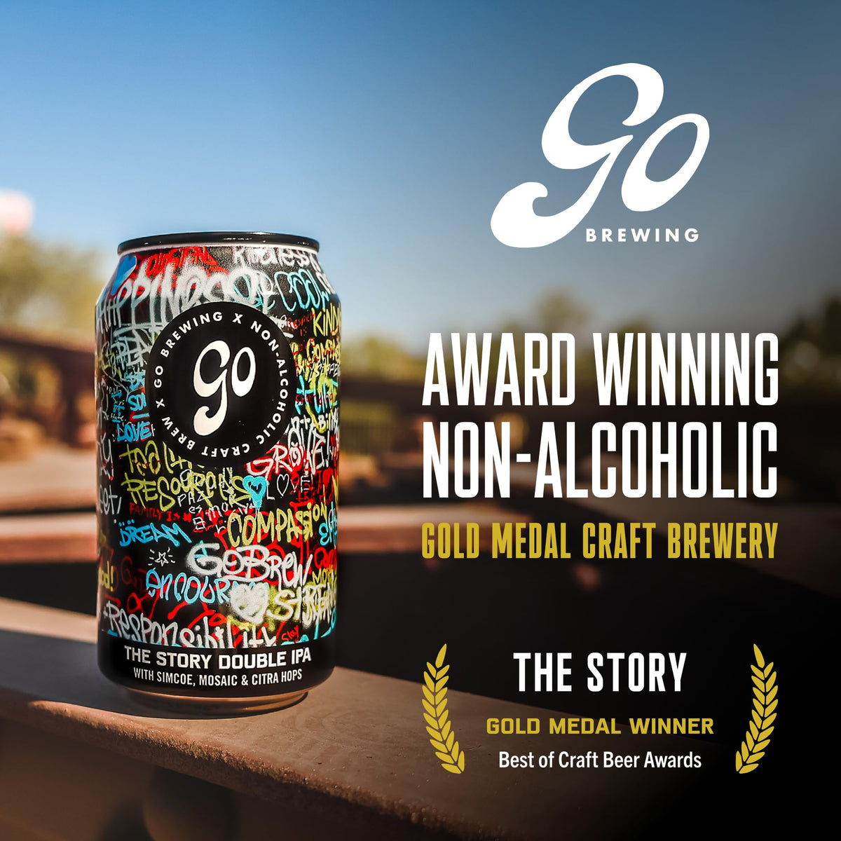 Go Brewing Not Just Another Story Double IPA — Non-Alcoholic Craft Beer (12 oz, 12 cans)