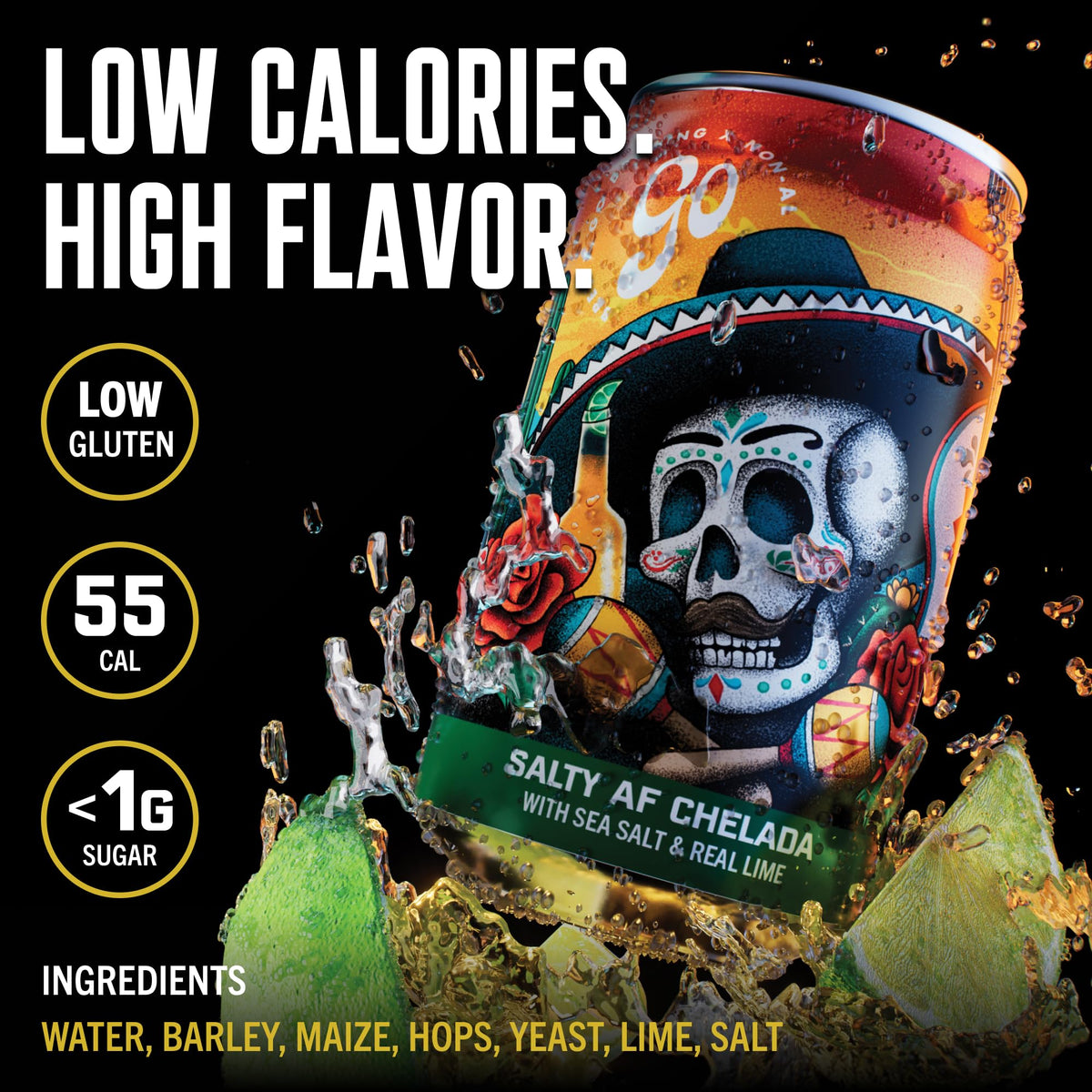 Go Brewing Salty Lime AF Chelada – Non-Alcoholic Craft Beer, Low-Cal & Low-Gluten