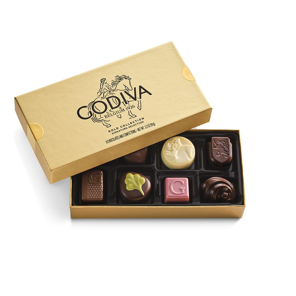 Godiva Gold Assorted Chocolate Gift Box – 8 Pc Belgian Dark & Milk Chocolates
