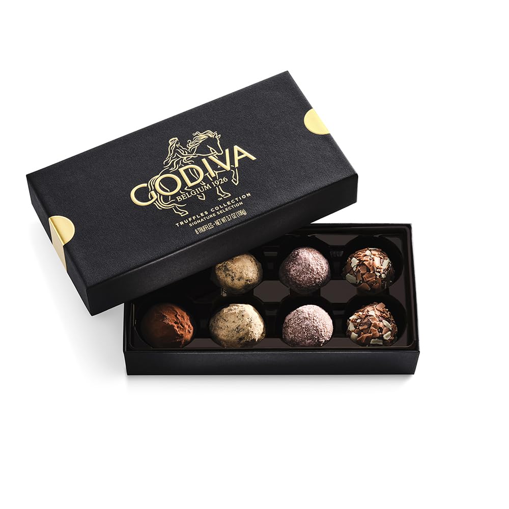Godiva Signature Truffle Gift Box — Belgian Dark & Milk Chocolates with Ganache Center, 8-Piece Kosher Gift
