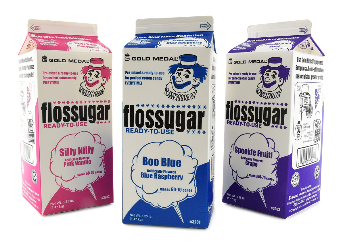 Gold Medal Cotton Candy Sugar – Blue Raspberry, Pink Vanilla & Grape (1/2 Gallon Three-Pack)