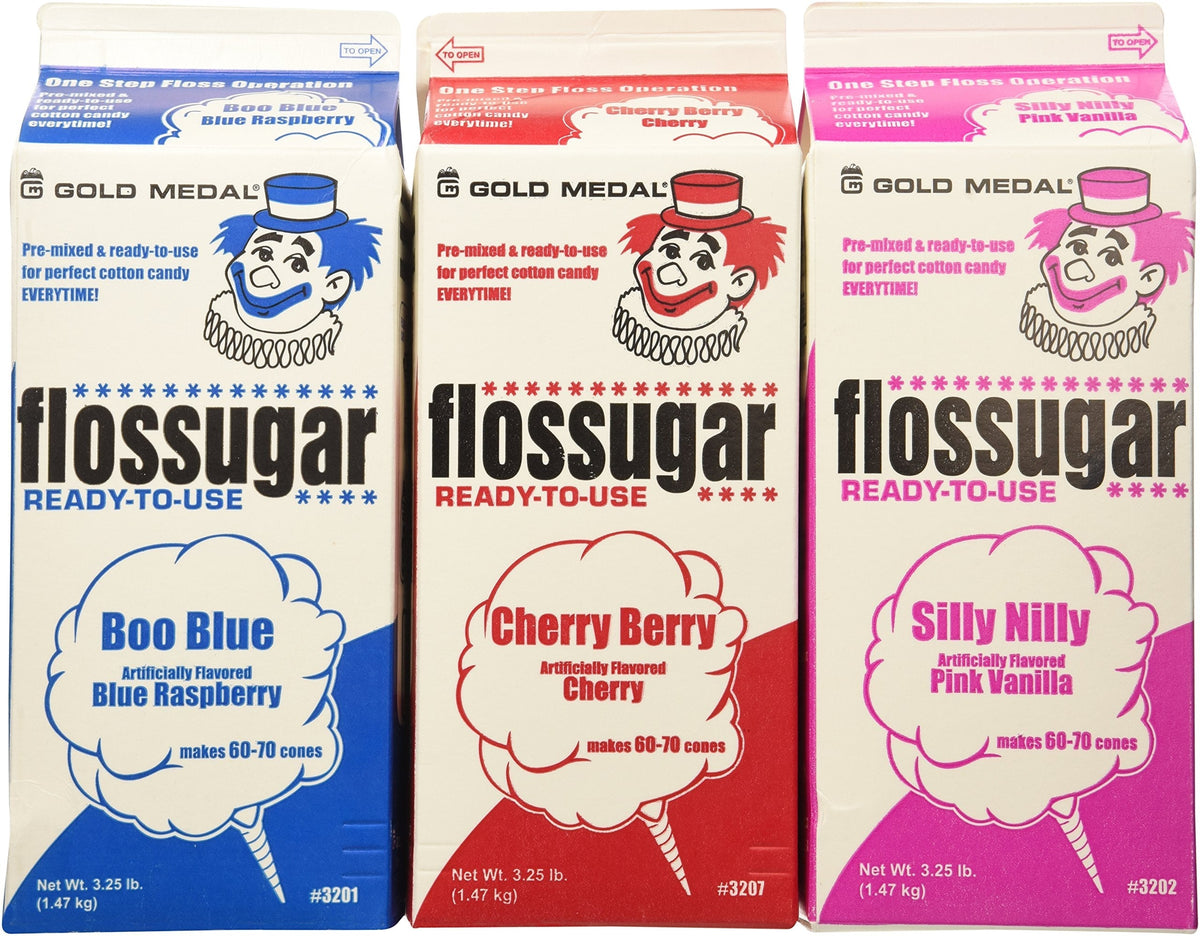 Gold Medal Cotton Candy Floss Sugar – Blue Raspberry, Pink Vanilla & Cherry (3.25 lb, 3-Pack)