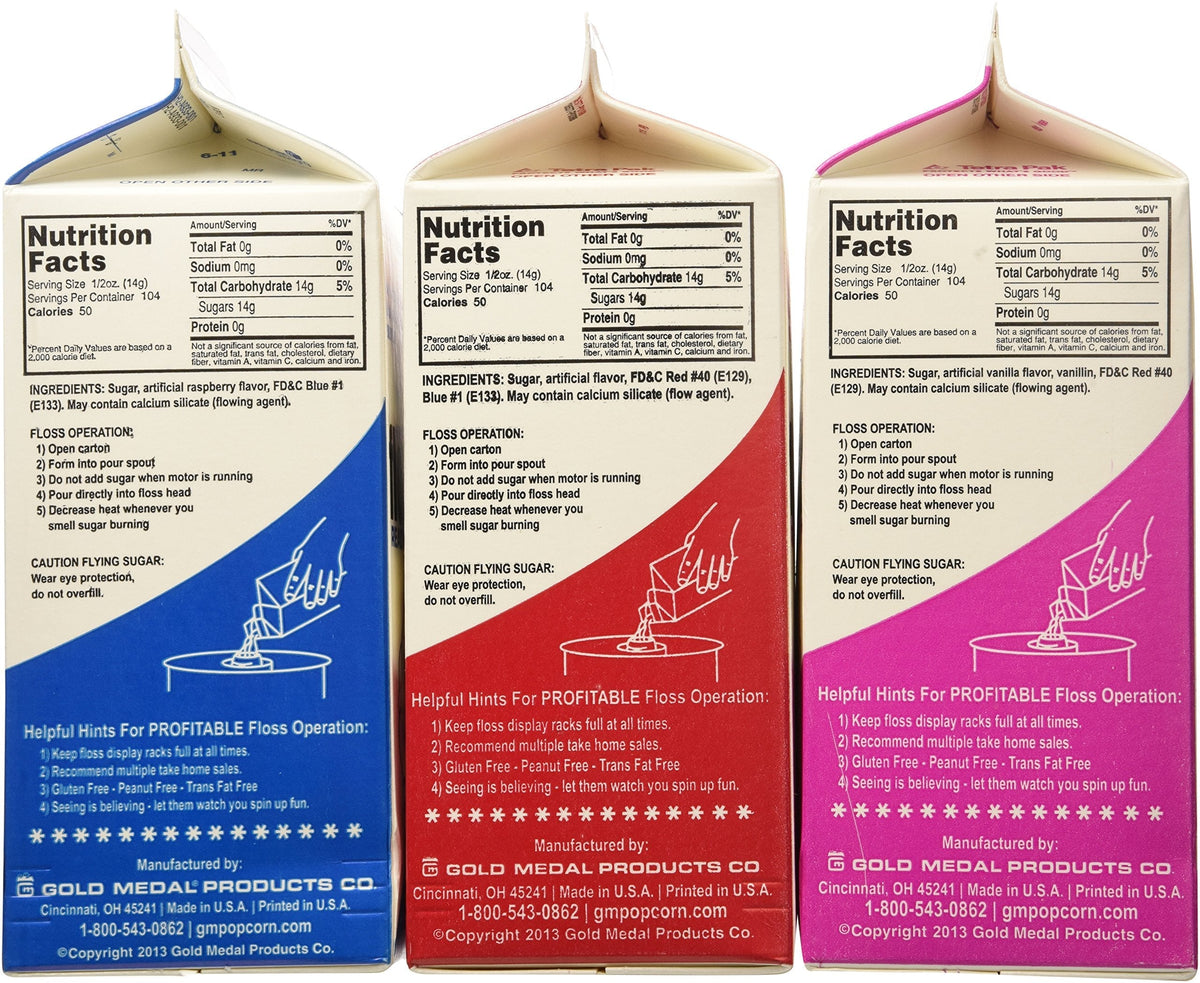 Gold Medal Cotton Candy Floss Sugar – Blue Raspberry, Pink Vanilla & Cherry (3.25 lb, 3-Pack)