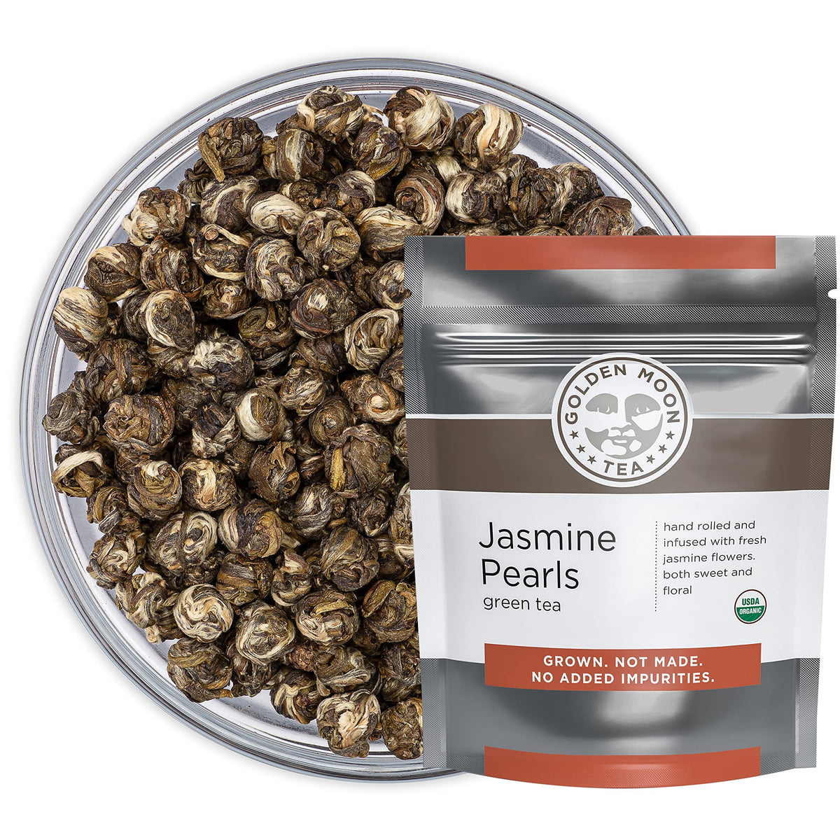 Golden Moon Tea Organic Jasmine Pearls Green Tea – Premium Loose Leaf Dragon Pearls (96 Servings)