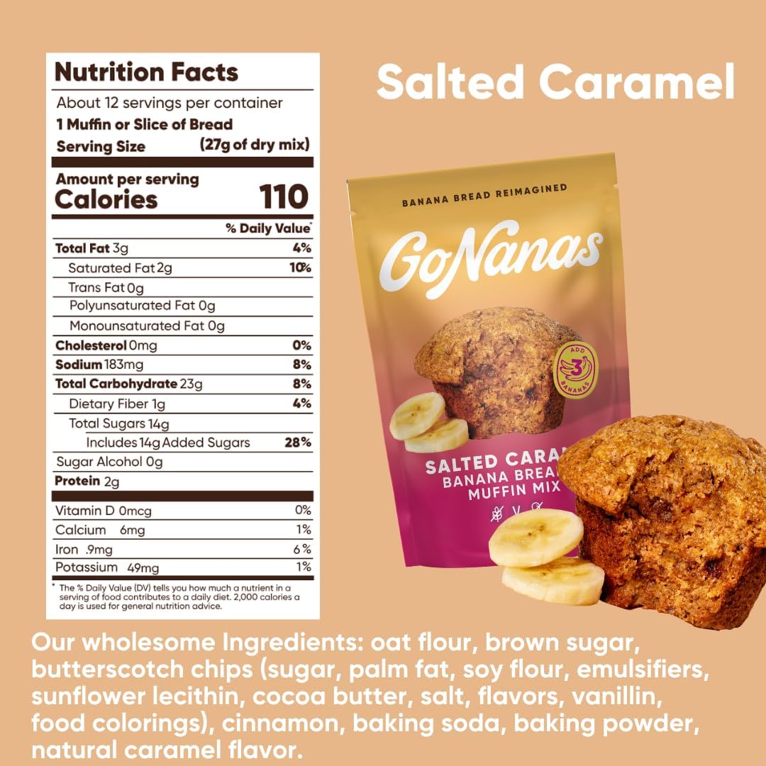 GoNanas Banana Bread Mix Variety Pack – Original, Chocolate Chip & Salted Caramel (3 Pack) | Vegan, Gluten Free