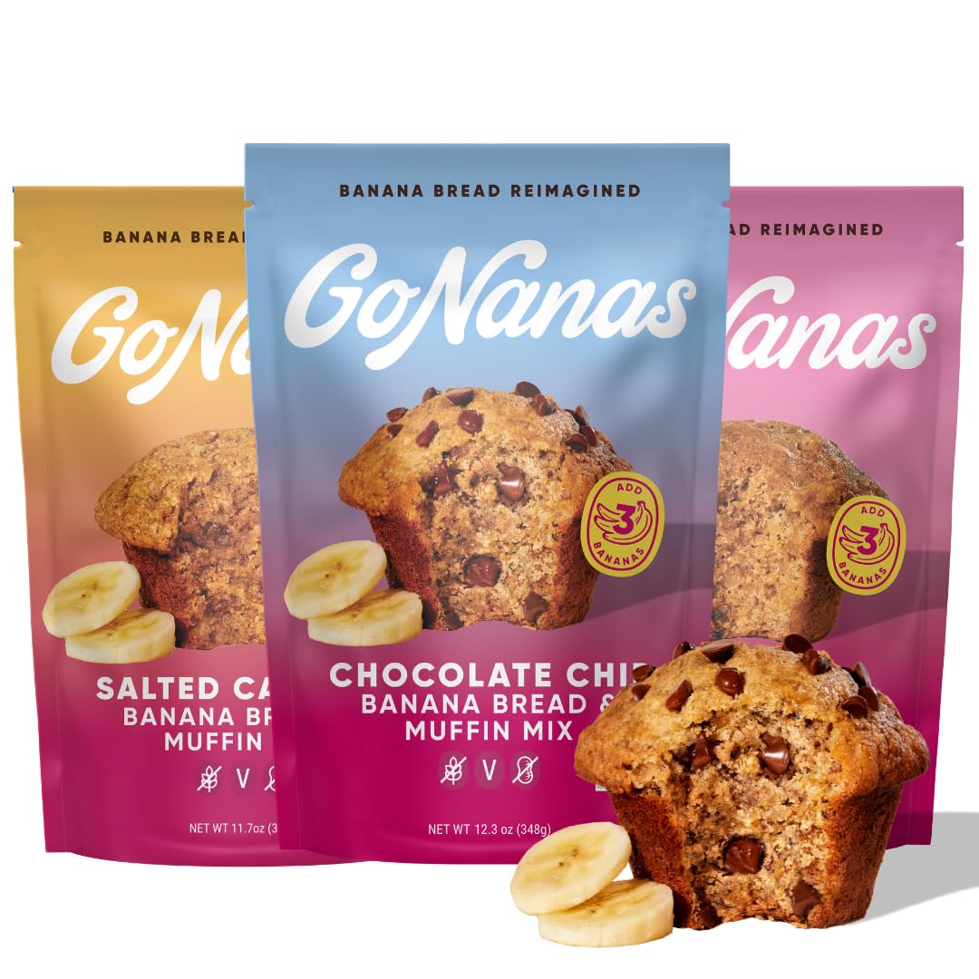 GoNanas Banana Bread Mix Variety Pack – Original, Chocolate Chip & Salted Caramel (3 Pack) | Vegan, Gluten Free