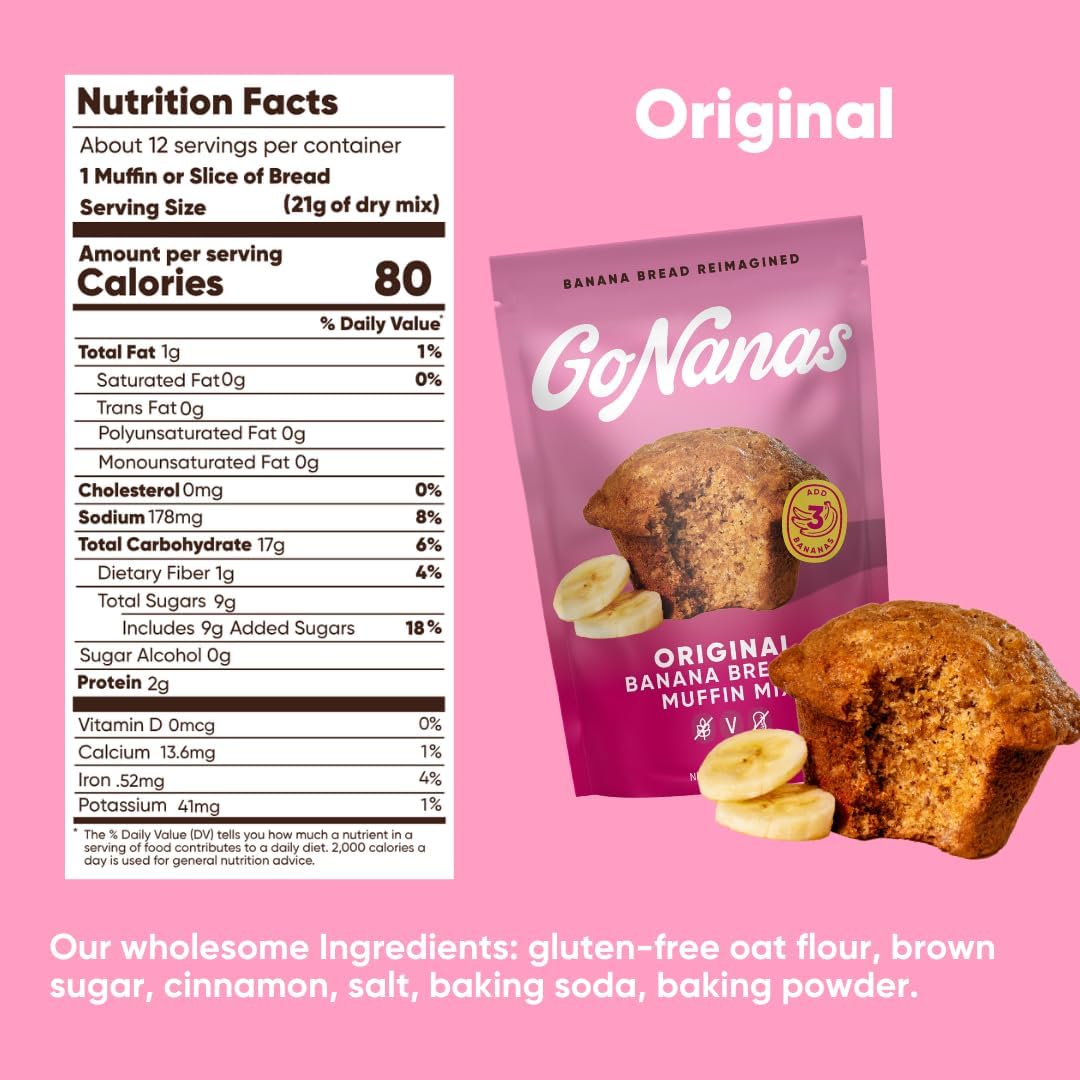 GoNanas Banana Bread Mix Variety Pack – Original, Chocolate Chip & Salted Caramel (3 Pack) | Vegan, Gluten Free