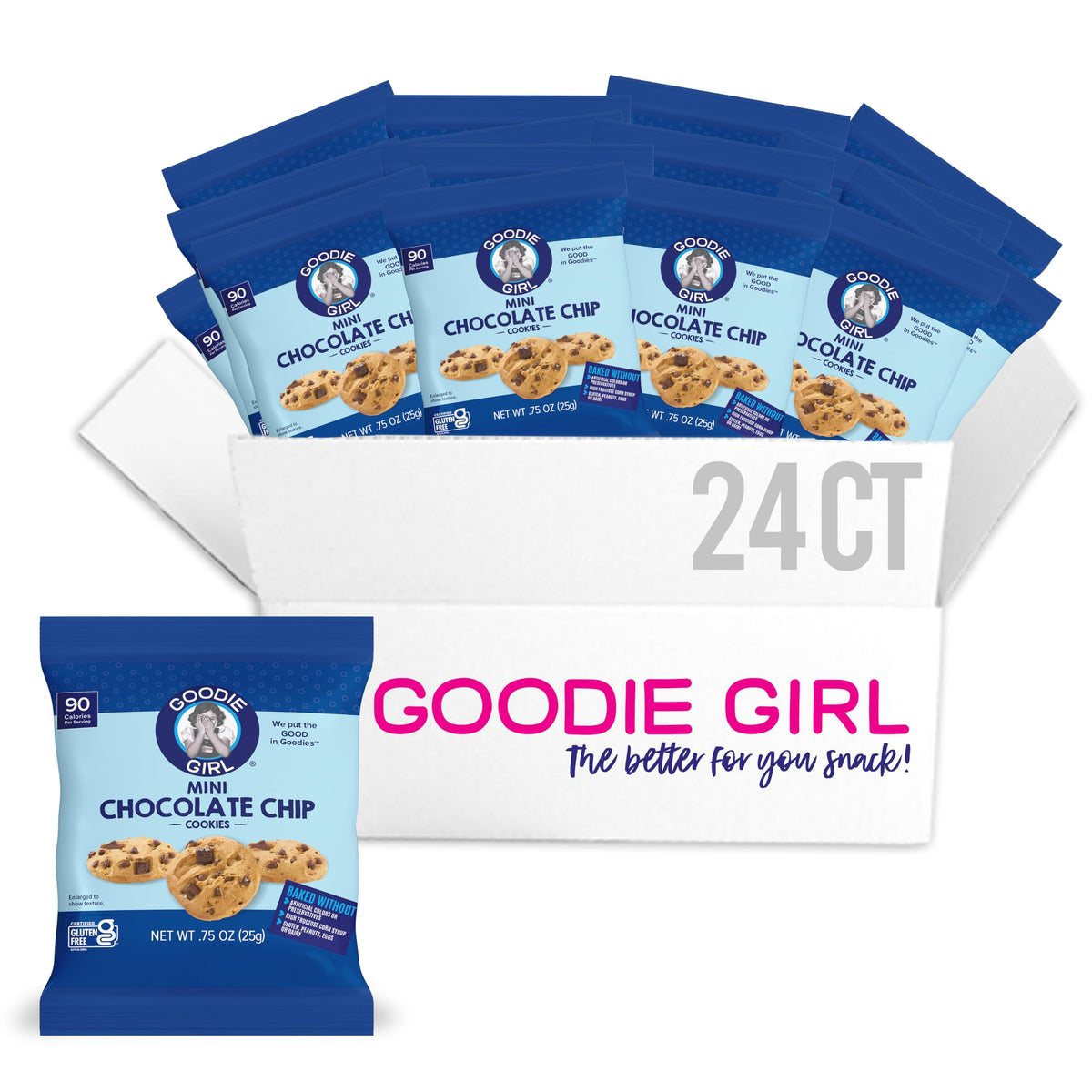 Goodie Girl Mini Chocolate Chip Gluten Free Cookie Snack Packs — 24 Snack Packs, 90 Calories Each | Peanut Free, Egg Free, Dairy Free