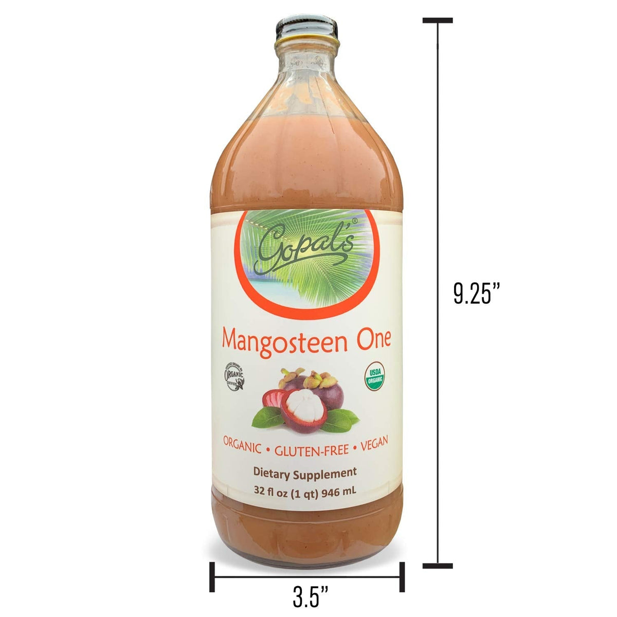 Gopal's Mangosteen One – 100% Organic Mangosteen Juice (32oz Glass Bottle)