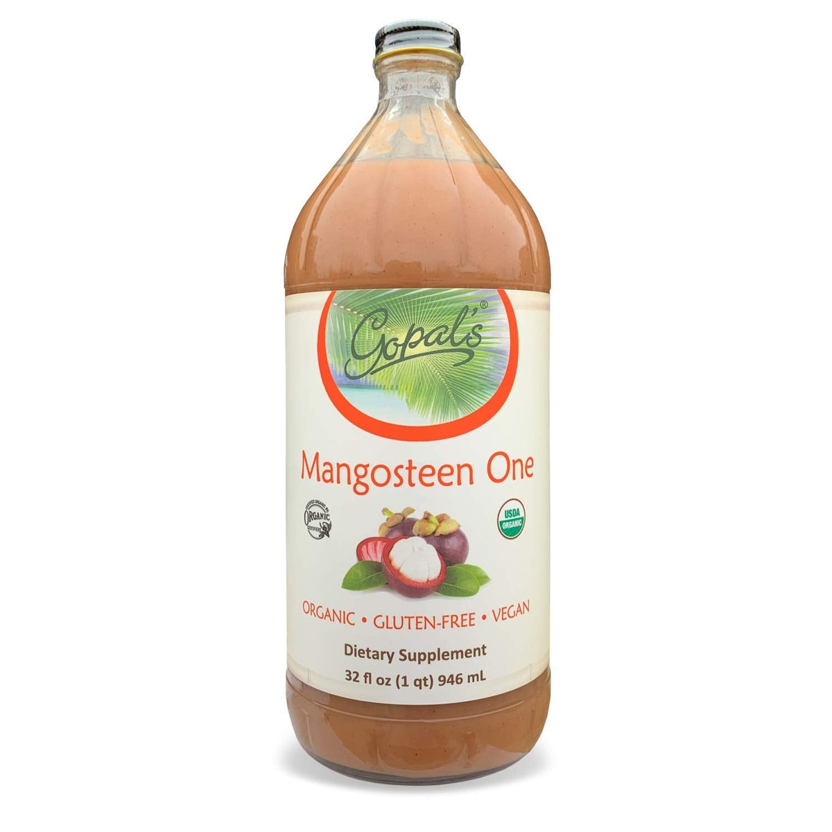 Gopal's Mangosteen One – 100% Organic Mangosteen Juice (32oz Glass Bottle)