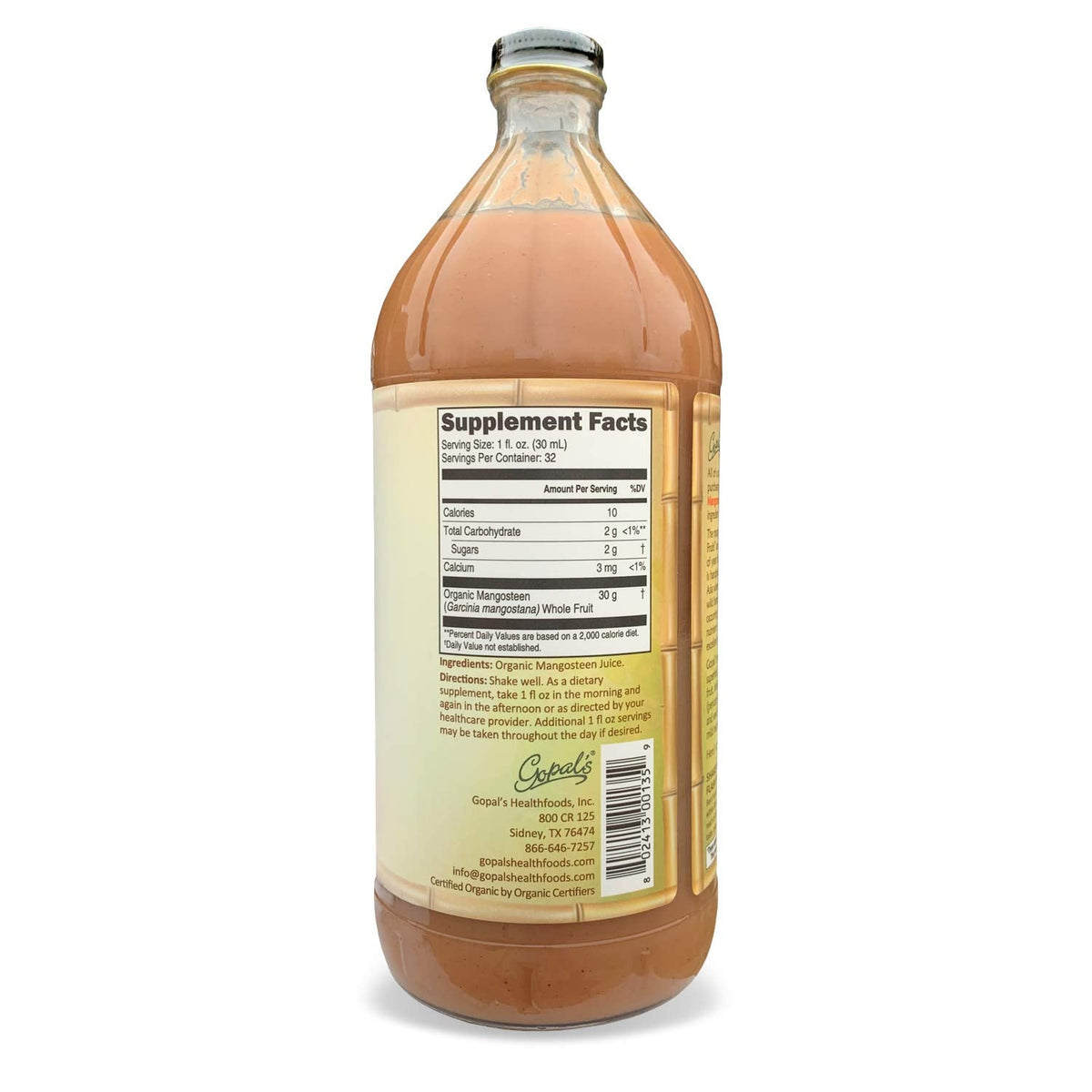 Gopal's Mangosteen One – 100% Organic Mangosteen Juice (32oz Glass Bottle)