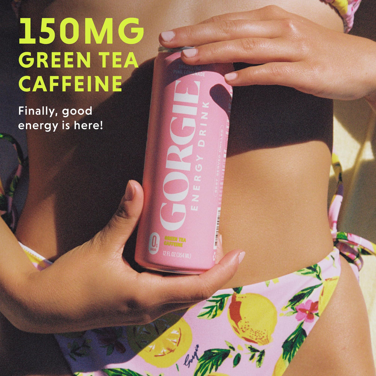 GORGIE Sugar-Free Pink Lemonade Energy Drink (12 Pack) | Green Tea Caffeine & Biotin