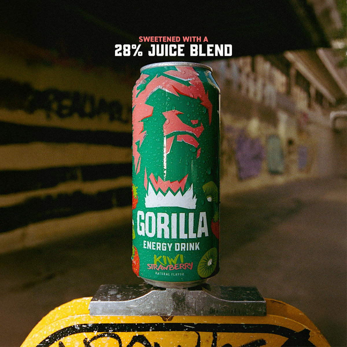 Gorilla Energy Kiwi Strawberry – 200mg Natural Caffeine, Real Fruit Juice, No Added Sugar, 12 Pack