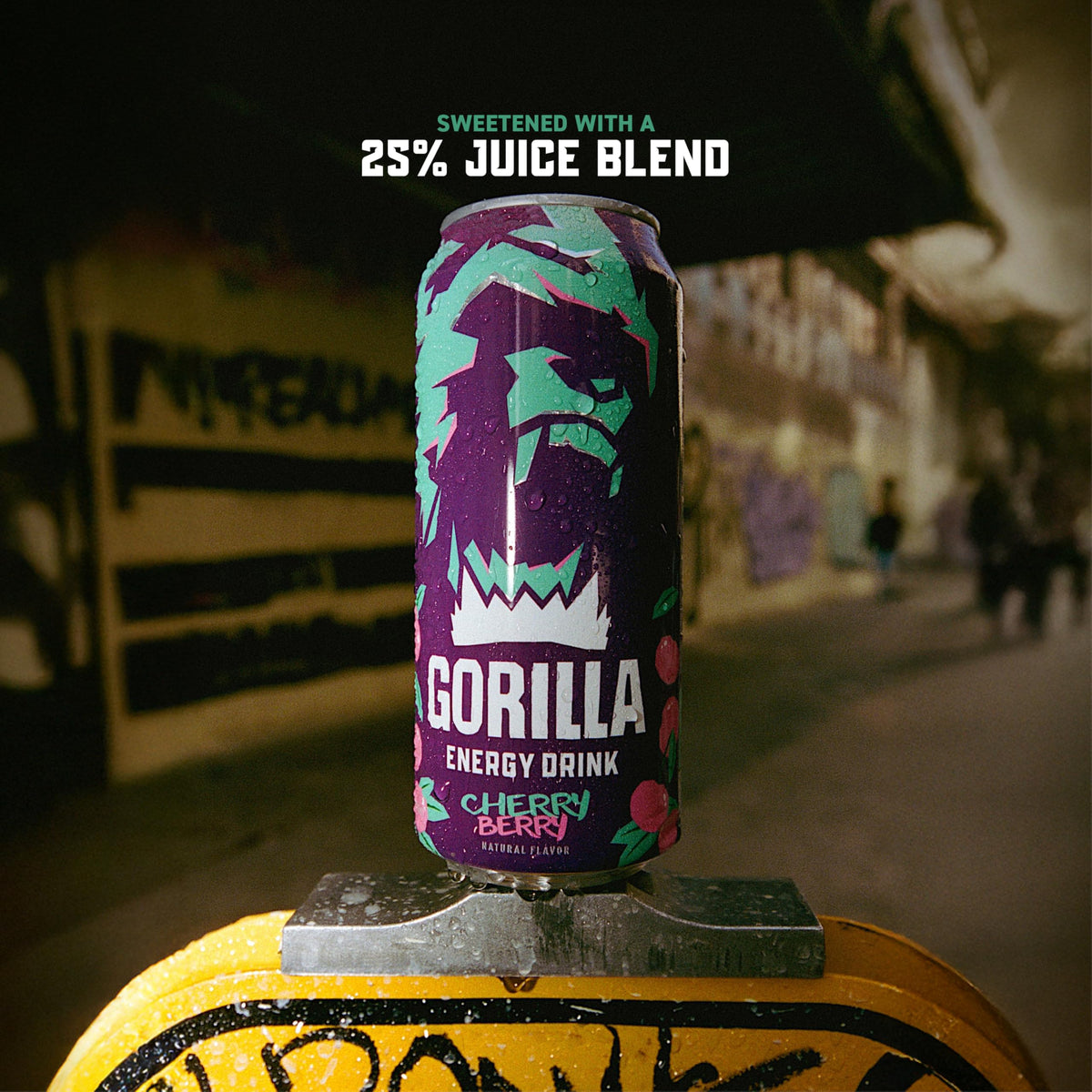 Gorilla Energy Cherry Berry – 200mg Natural Caffeine, Real Fruit Juice, No Added Sugar | 12 Pack