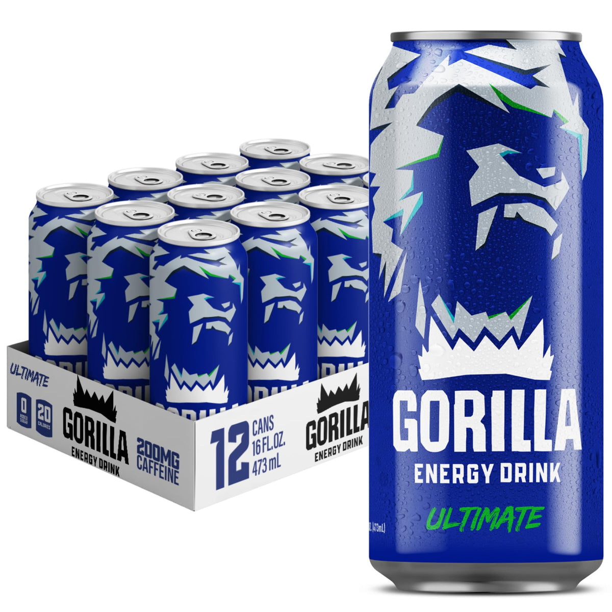 Gorilla Energy Original – Zero Sugar, 200mg Natural Caffeine, 16 oz Cans (12 Pack)