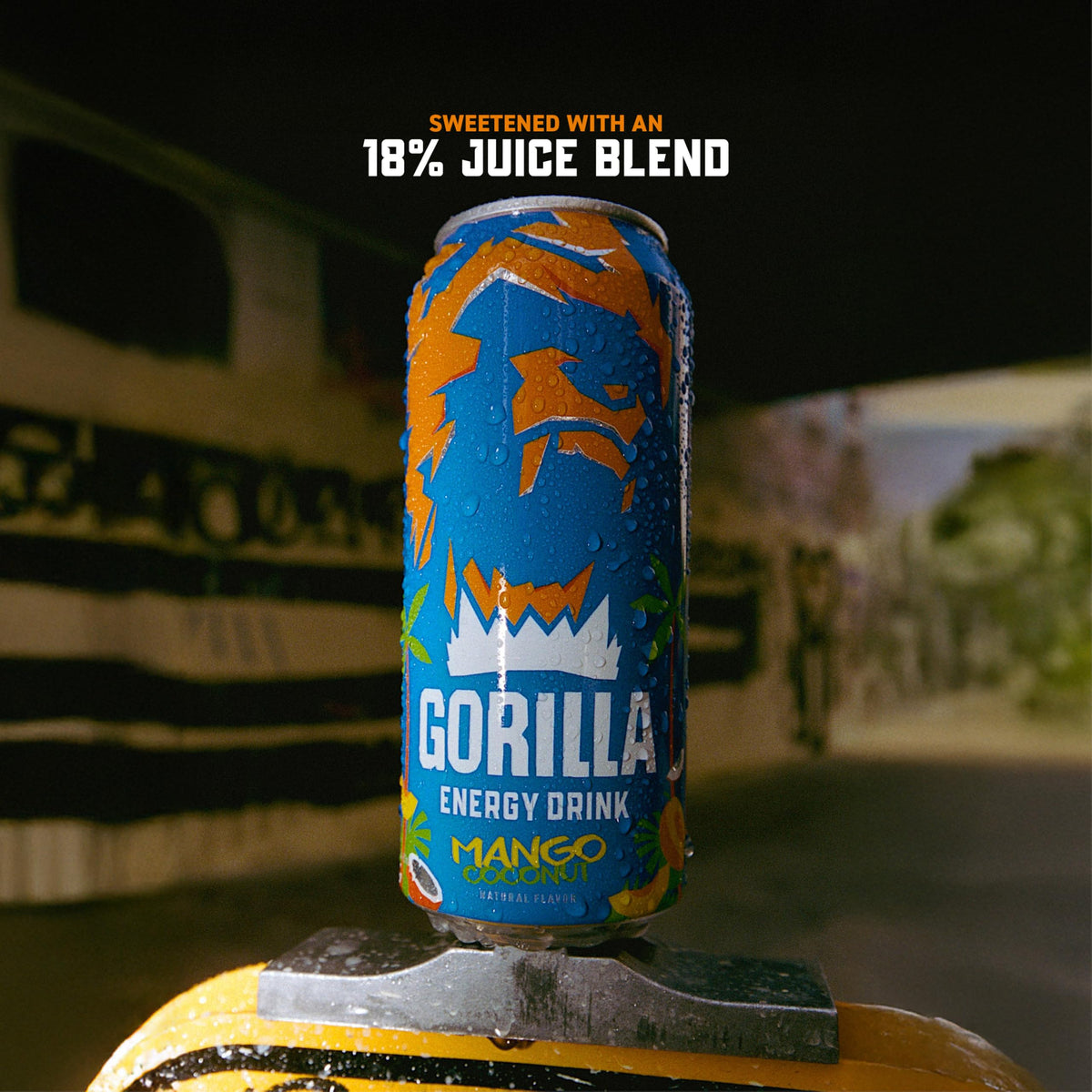 Gorilla Energy Drink Mango Coconut – 200mg Natural Caffeine, Real Fruit Juice, No Added Sugar (12 Pack)