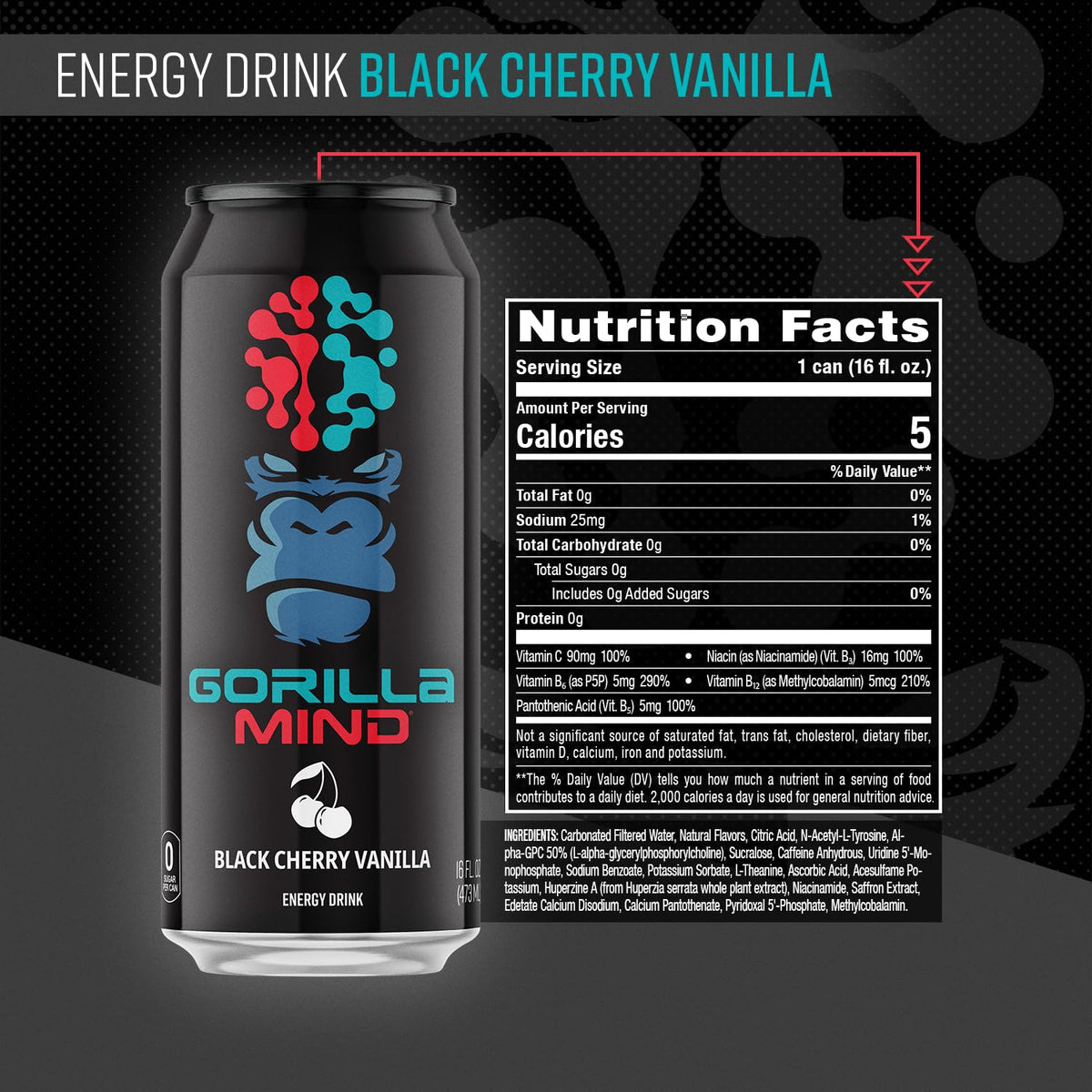 Gorilla Mind Energy Drink – Unmatched Energy & Focus | 16oz, 12-Pack