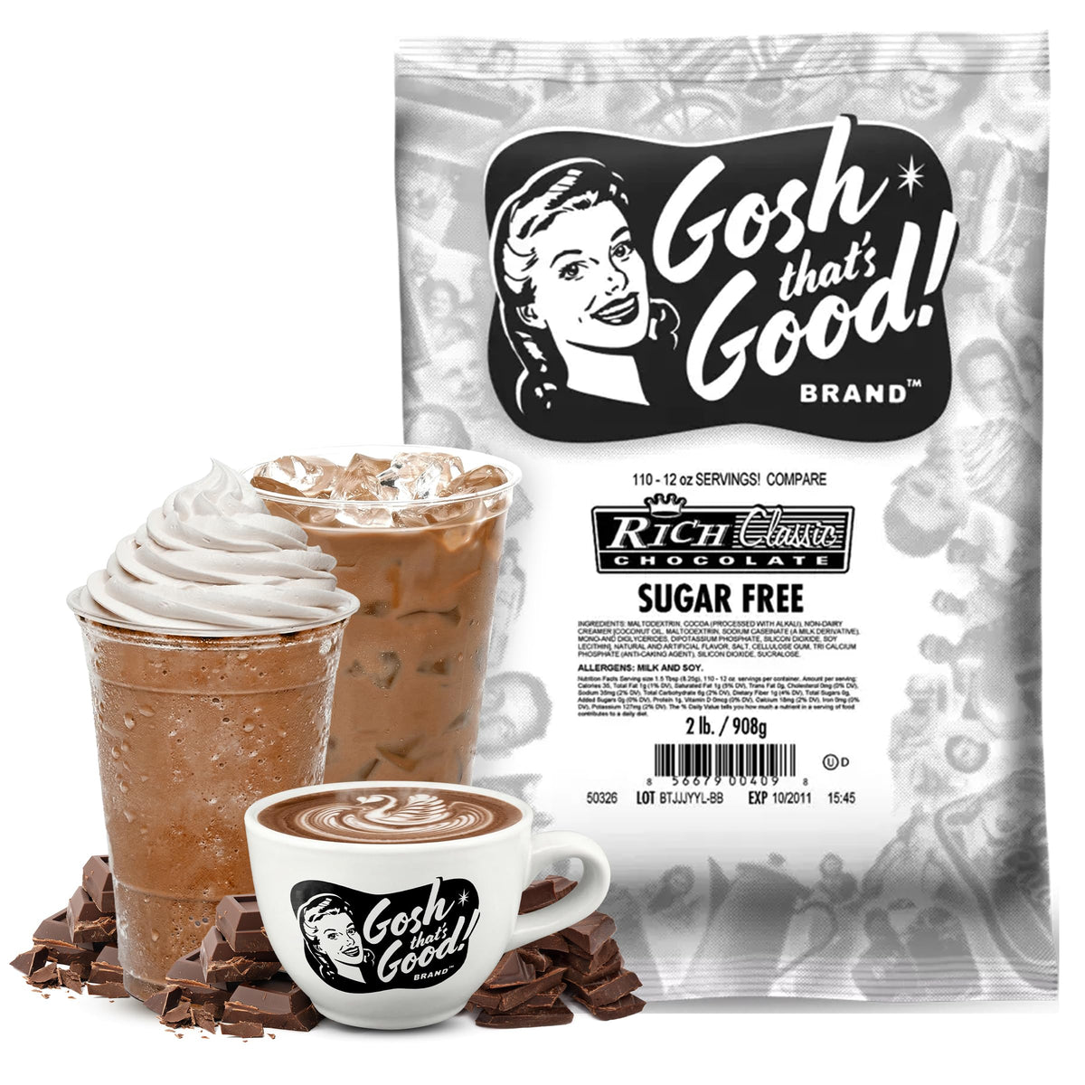 Gosh That's Good! Sugar-Free Rich Classic Chocolate Flavor – 2 lb, Lactose-Free, Low-Calorie
