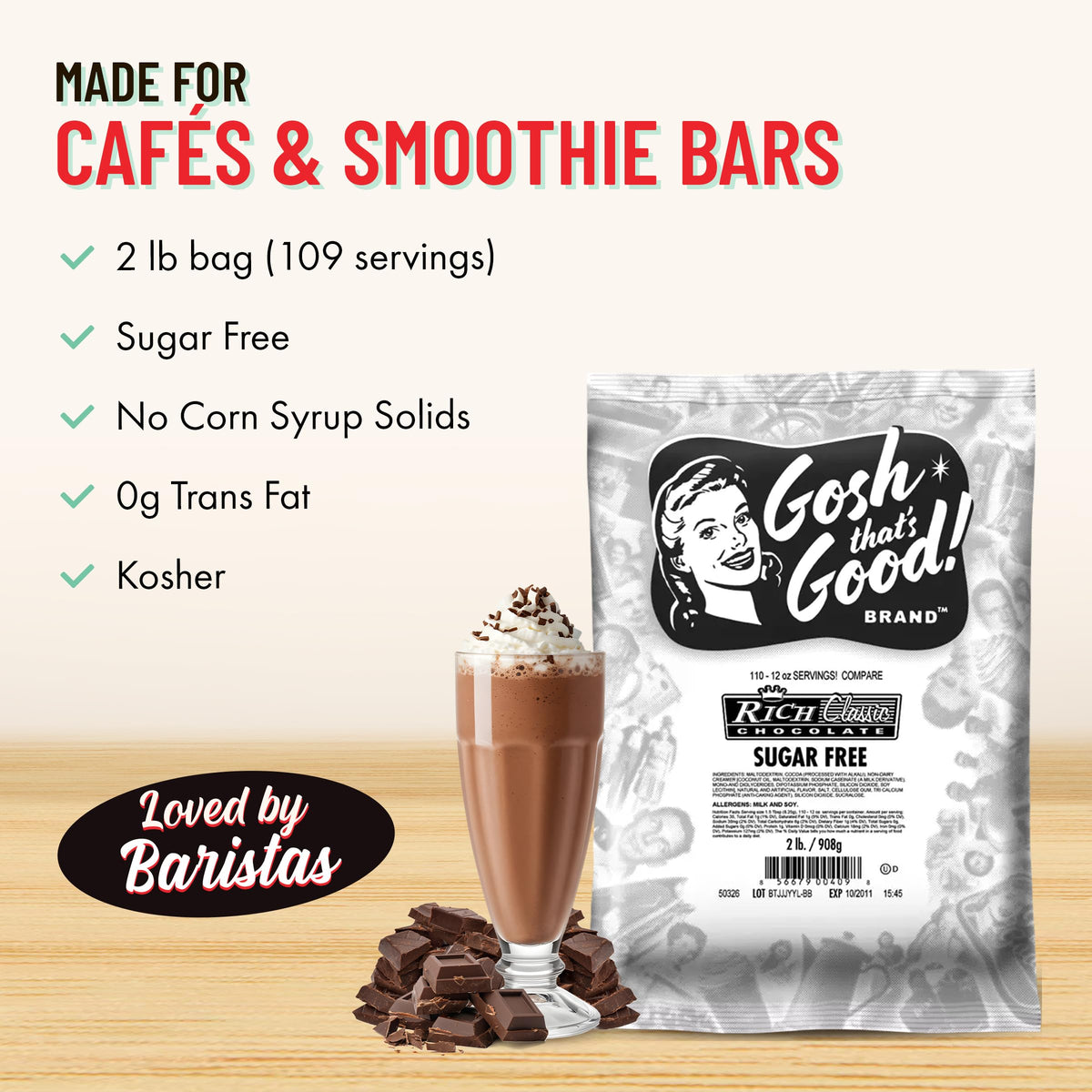 Gosh That's Good! Sugar-Free Rich Classic Chocolate Flavor – 2 lb, Lactose-Free, Low-Calorie