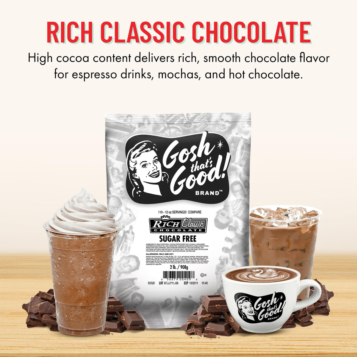 Gosh That's Good! Sugar-Free Rich Classic Chocolate Flavor – 2 lb, Lactose-Free, Low-Calorie