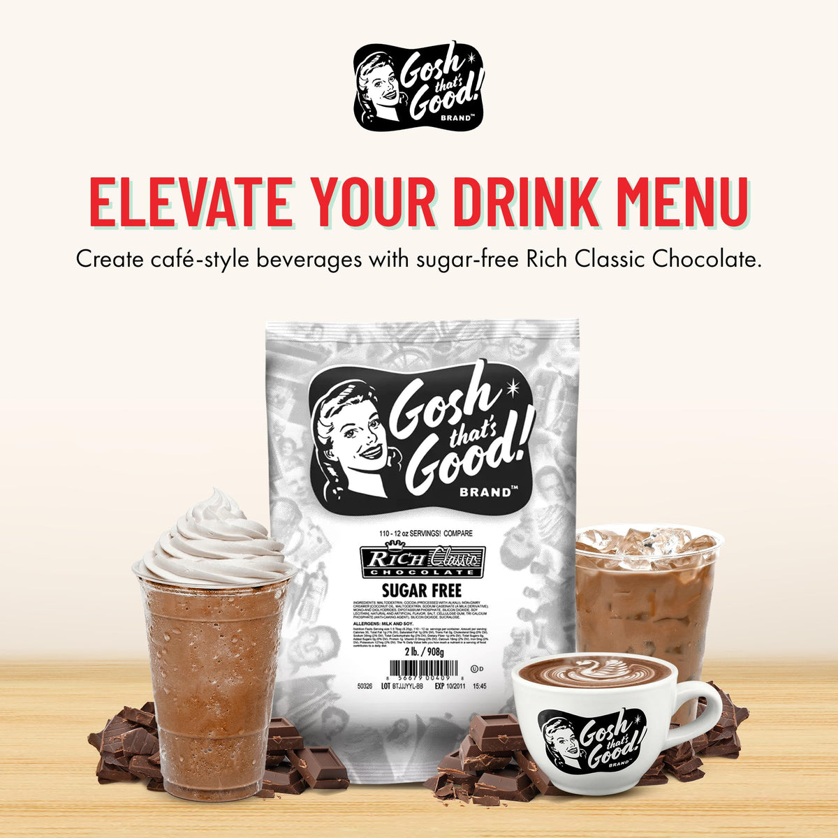 Gosh That's Good! Sugar-Free Rich Classic Chocolate Flavor – 2 lb, Lactose-Free, Low-Calorie