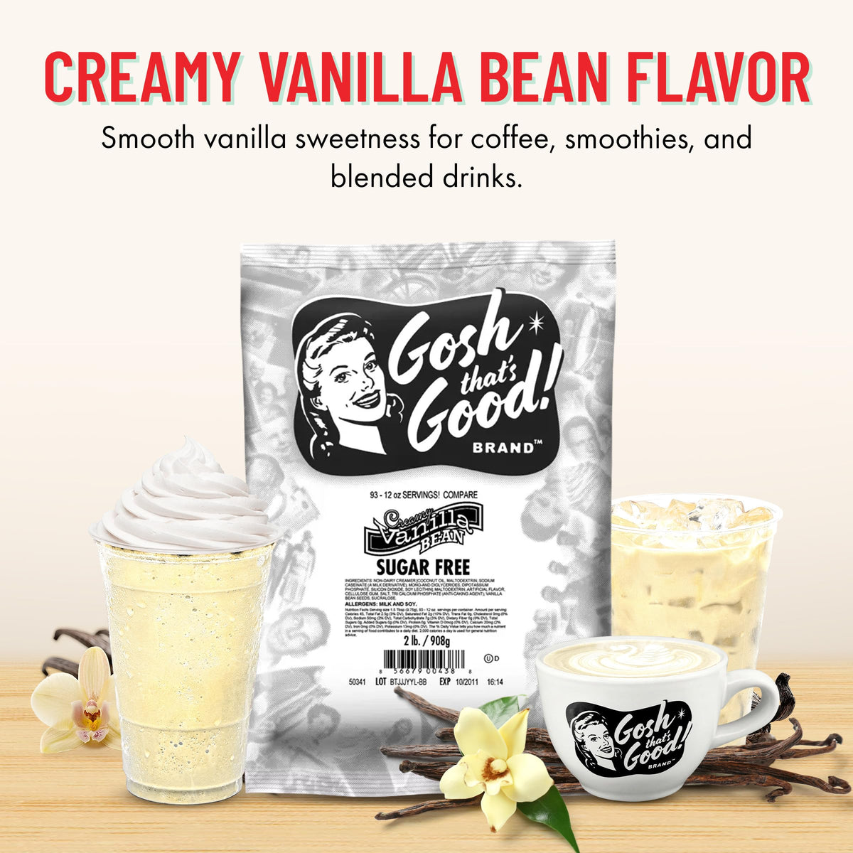 Gosh That’s Good! Sugar-Free Creamy Vanilla Bean Flavor – 2 lb | Low-Calorie, Lactose-Free