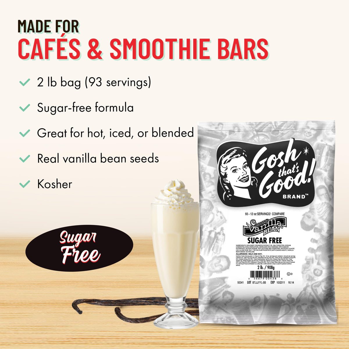 Gosh That’s Good! Sugar-Free Creamy Vanilla Bean Flavor – 2 lb | Low-Calorie, Lactose-Free