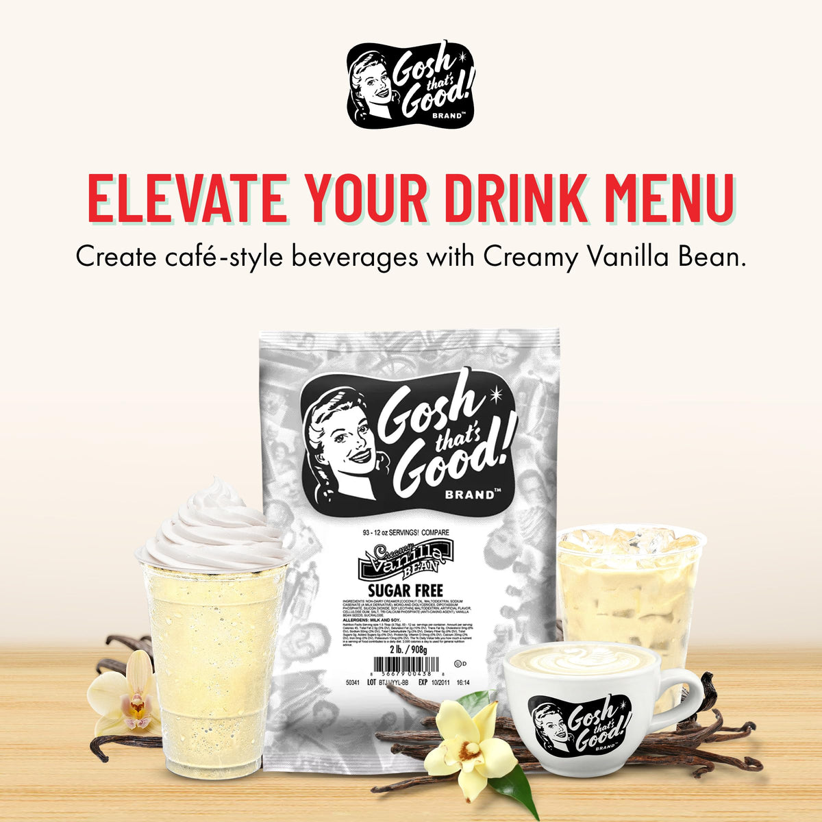 Gosh That’s Good! Sugar-Free Creamy Vanilla Bean Flavor – 2 lb | Low-Calorie, Lactose-Free