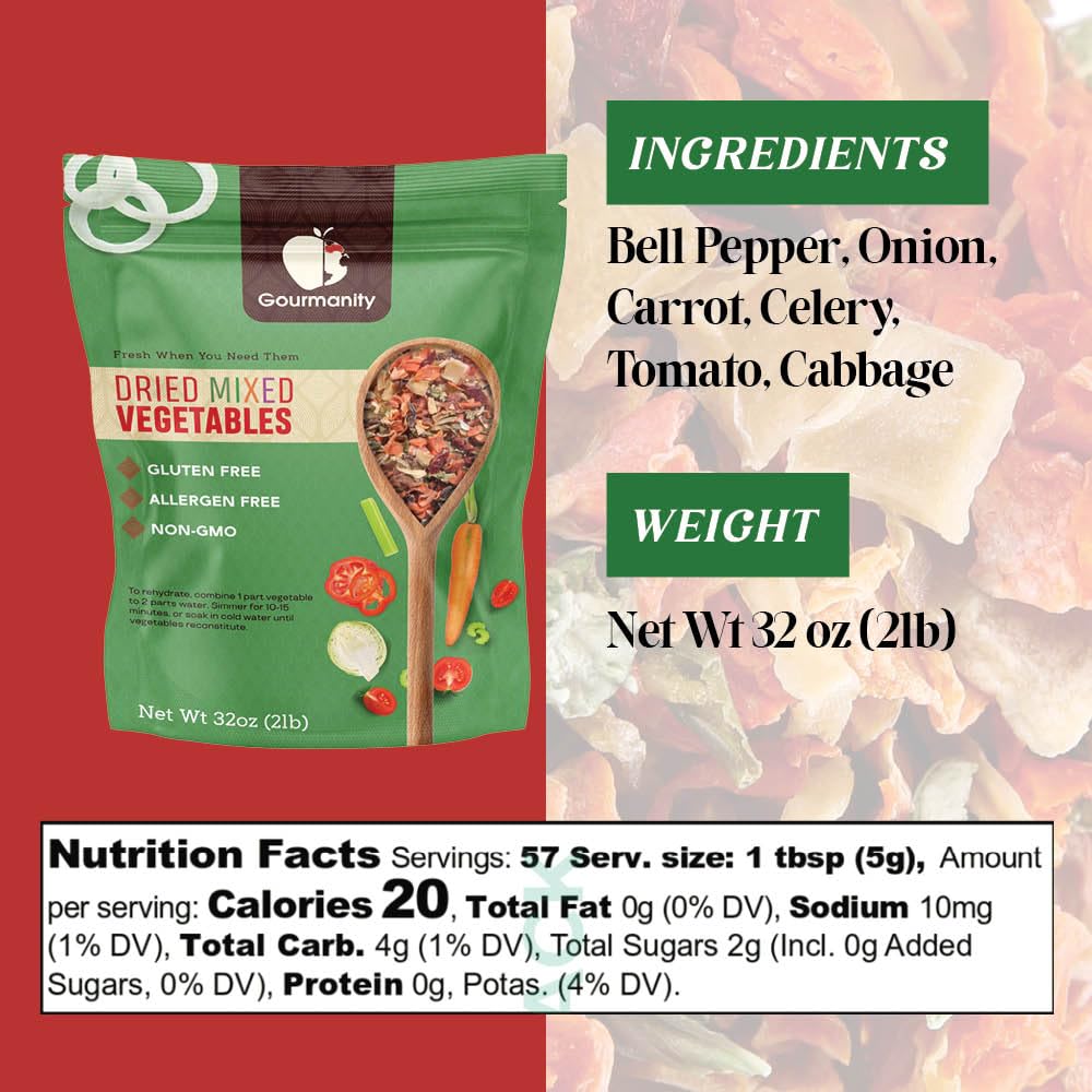 Gourmanity 2lb Tasty Vegetable Soup Blend | Dehydrated Vegetables for Ramen, Stews & Pantry