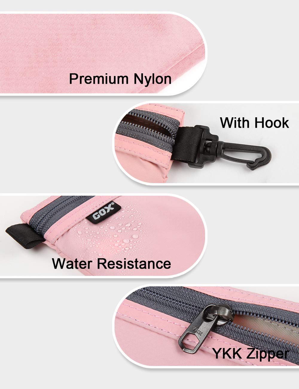 GOX Travel Toiletry Bag Carry On Zipper Pouch Cosmetic Kit Makeup Digital Bag Water Repellent Nylon (Pink)