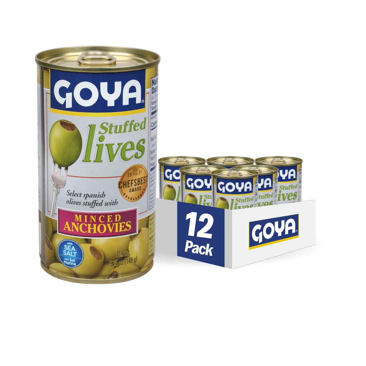 Goya Manzanilla Olives Stuffed with Anchovies – 5.25 oz (Pack of 12)