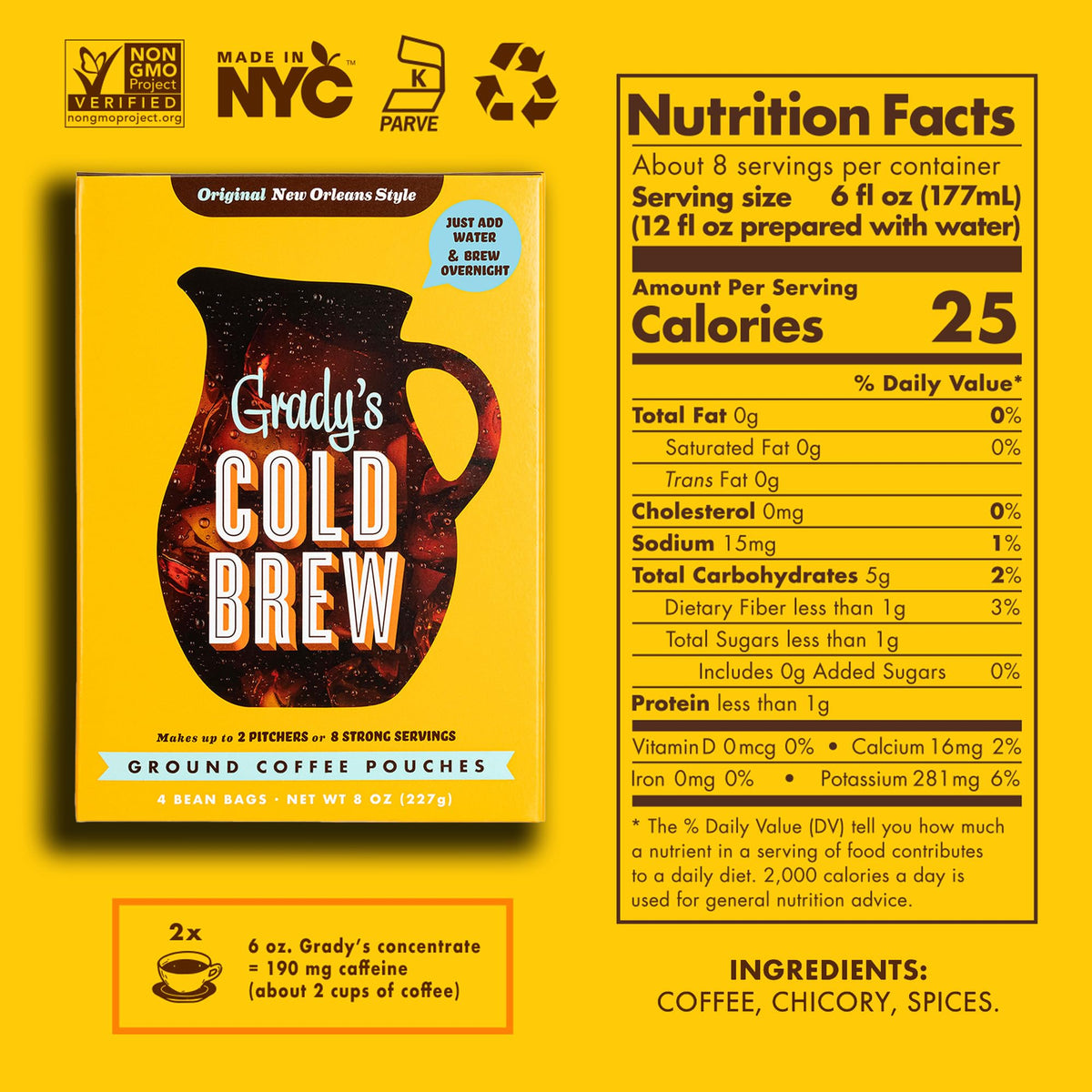 Grady's Cold Brew New Orleans Style Coffee & Chicory Pouches — 24 Drinks (Two Boxes)