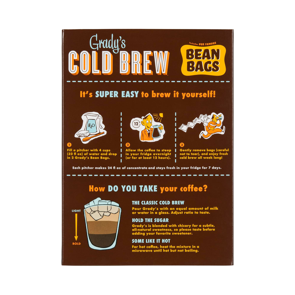 Grady’s Cold Brew New Orleans Style Decaf with Chicory – 24 Drinks, 2 Bundles of 4 Easy-to-Brew Bean Bags