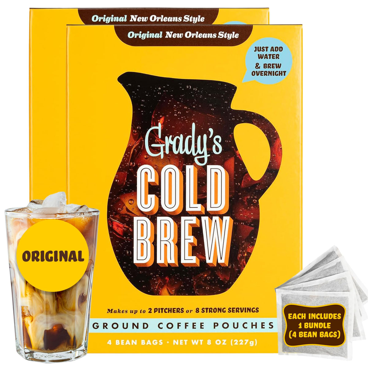 Grady's Cold Brew New Orleans Style Coffee & Chicory Pouches — 24 Drinks (Two Boxes)