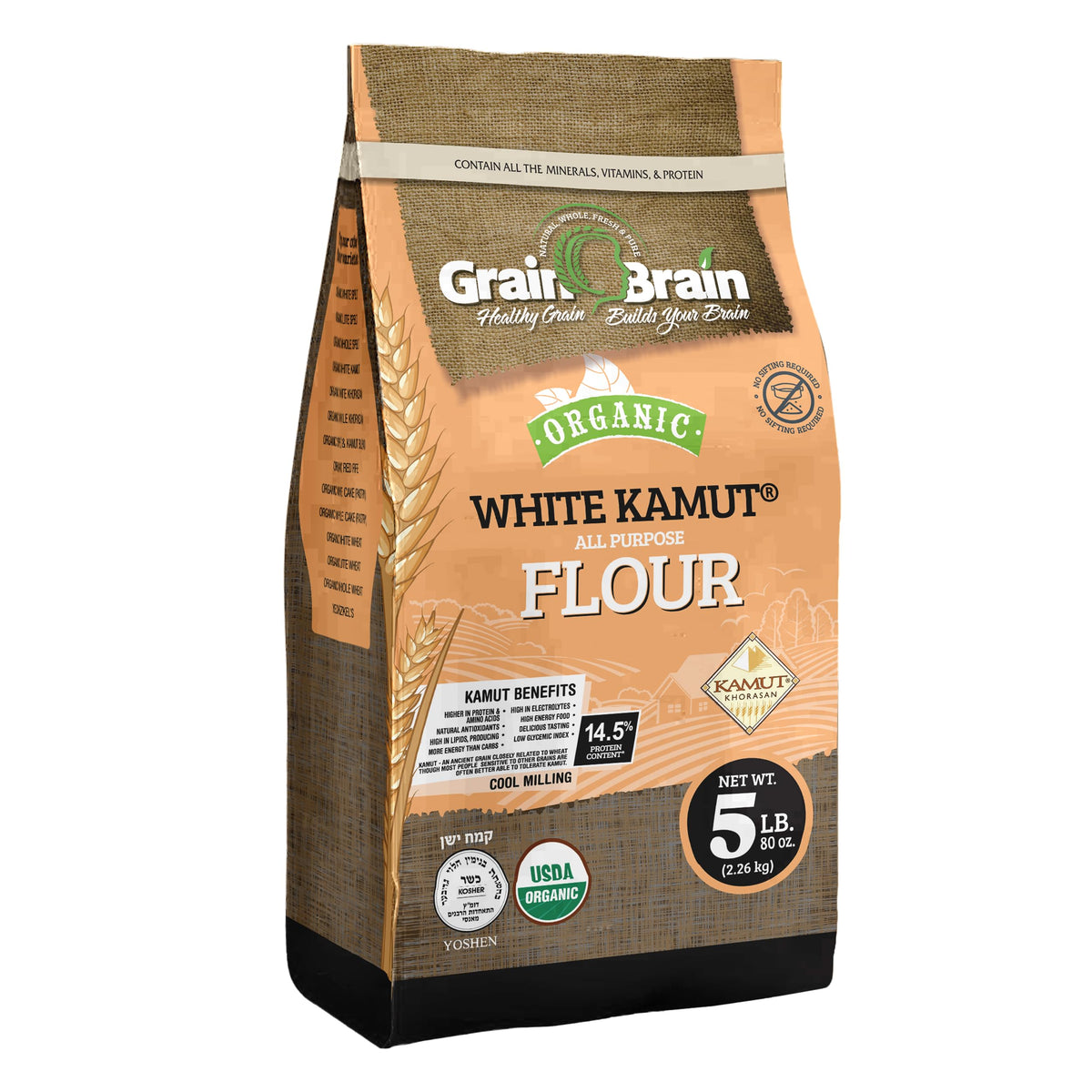 Grain Brain Organic White Kamut Flour (5 lb) Khorosan Wheat All-Purpose Flour