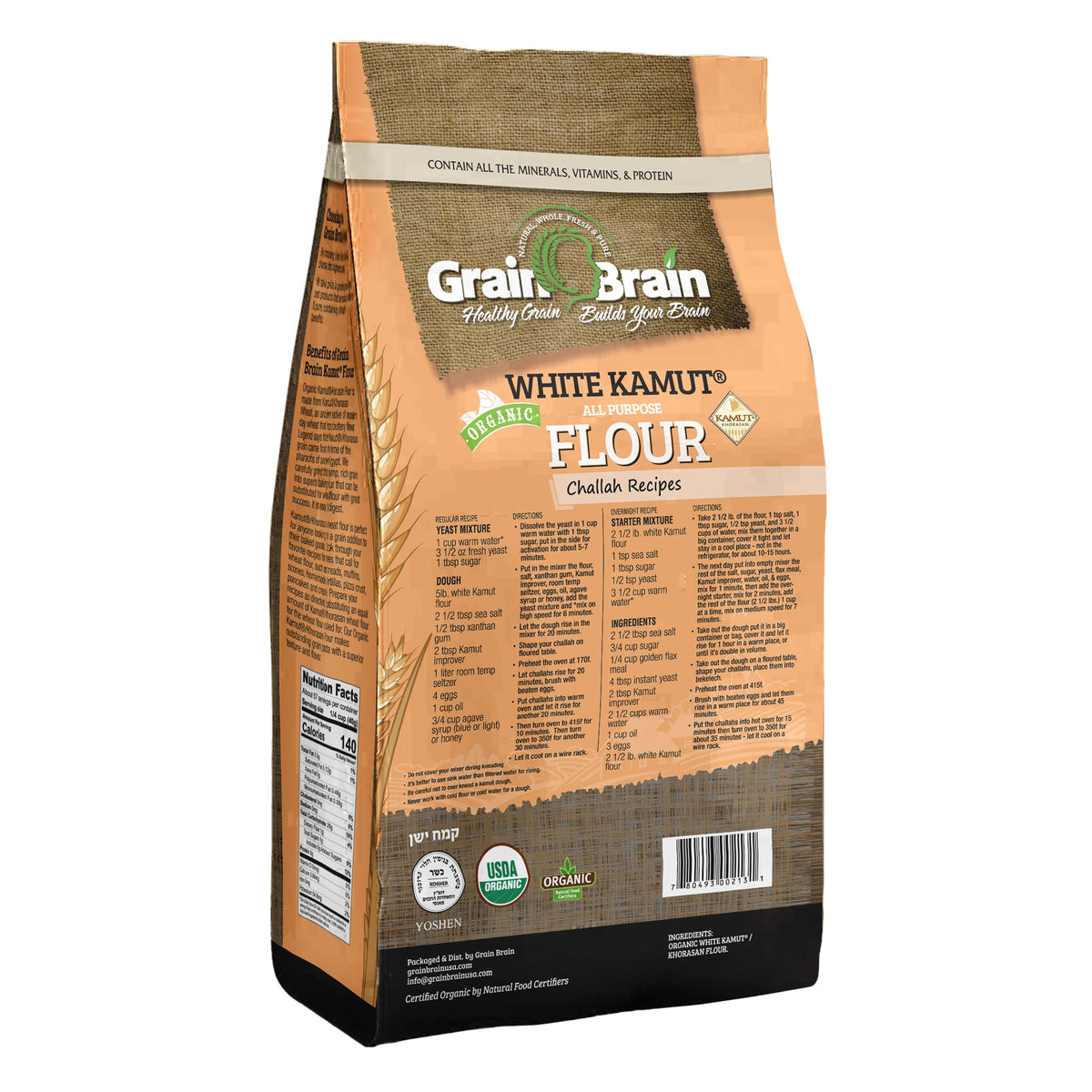 Grain Brain Organic White Kamut Flour (5 lb) Khorosan Wheat All-Purpose Flour