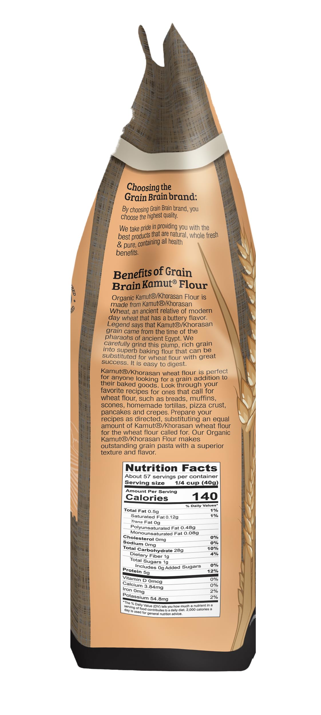 Grain Brain Organic White Kamut Flour (5 lb) Khorosan Wheat All-Purpose Flour