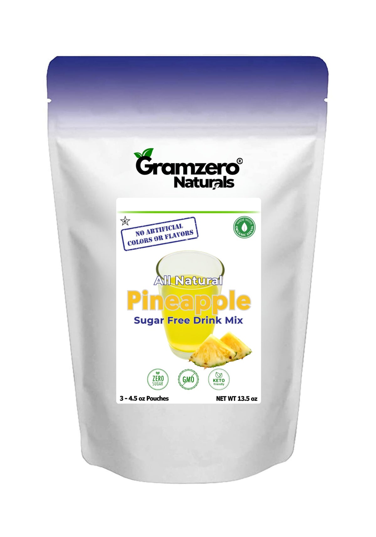 GramZero All Natural Pineapple Zero Calorie Drink Mix | Stevia Sweetened