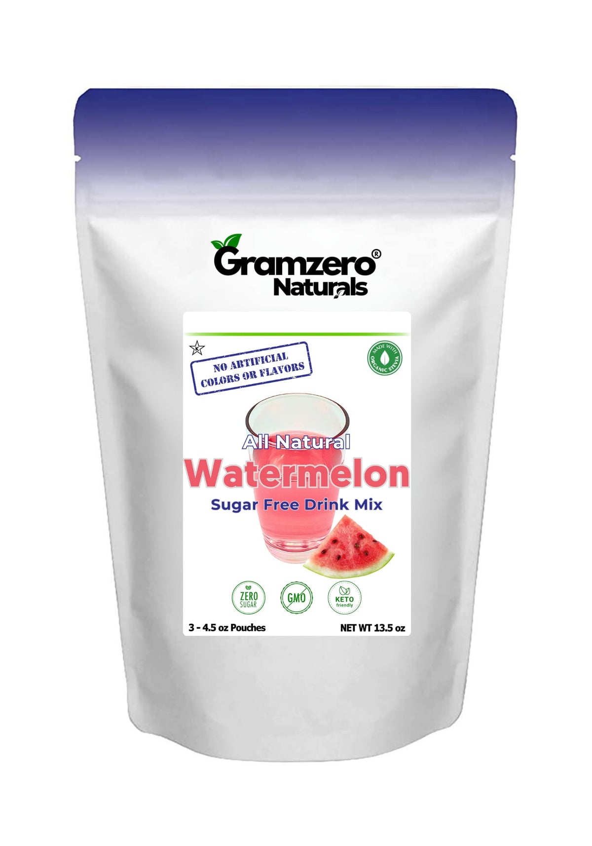GramZero All Natural Watermelon Drink Mix – Zero Calorie, Sugar Free, Stevia Sweetened